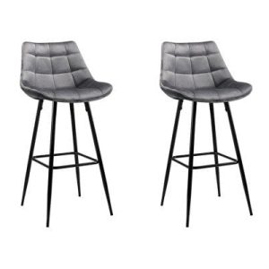 Lara Bar Stools Velvet Grey Set of 2