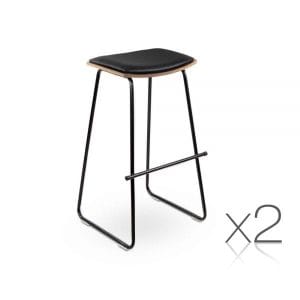 2 Leather Backless Bar Stools - Black