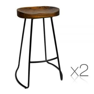 Therese Wooden Backless Bar Stools - Black 2 Set