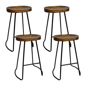 Ned Industrial Timber Bar Stool Set 4
