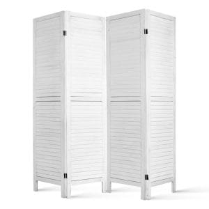 4 Panel Wooden Room Divider White
