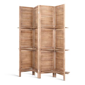 Room Divider Partition 4 Panel Brown