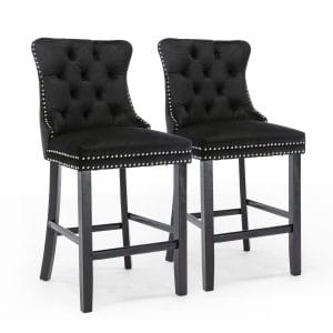 Hamptons Black Velvet Bar Stools 2 Set