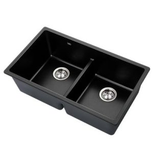 Double Bowl Black Granite Sink