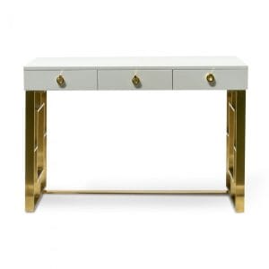 Nicolette Office Desk White Top Gold Trim